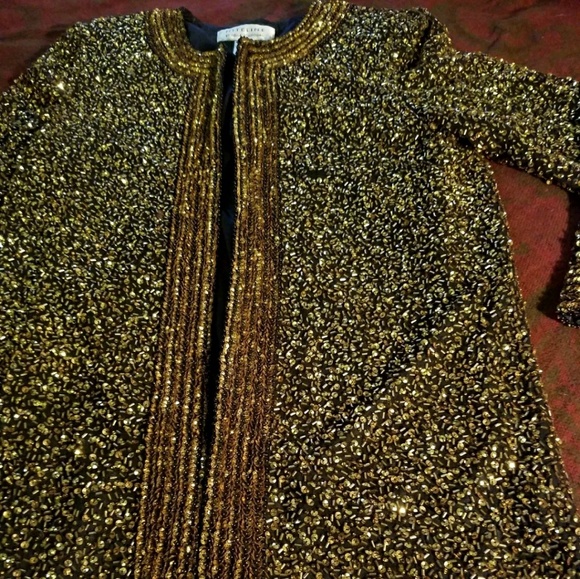 NITELINE Della Roufogali Silk Gold Sequin Jacket S - Picture 2 of 8